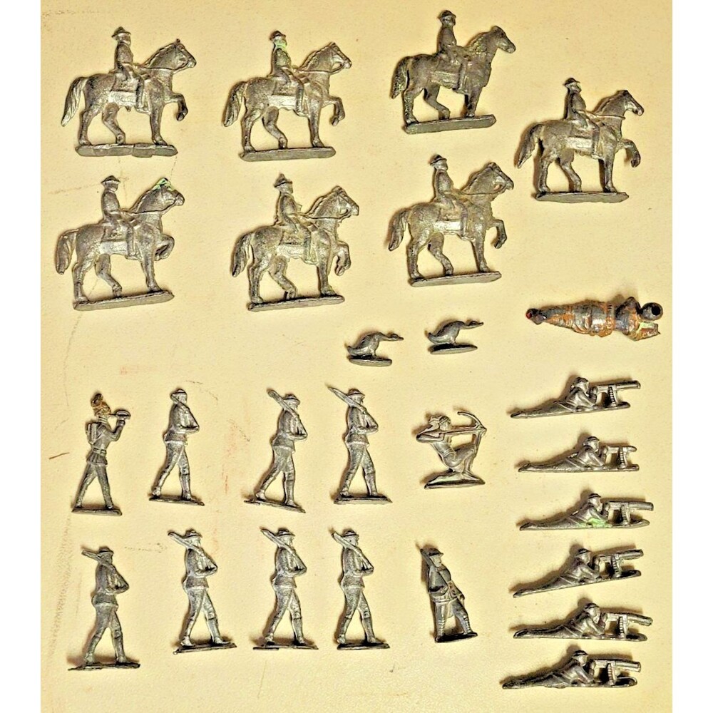 Vintage Lead Toy Figure Lot of 26: Soldiers, Mounted Cavalry, Animals